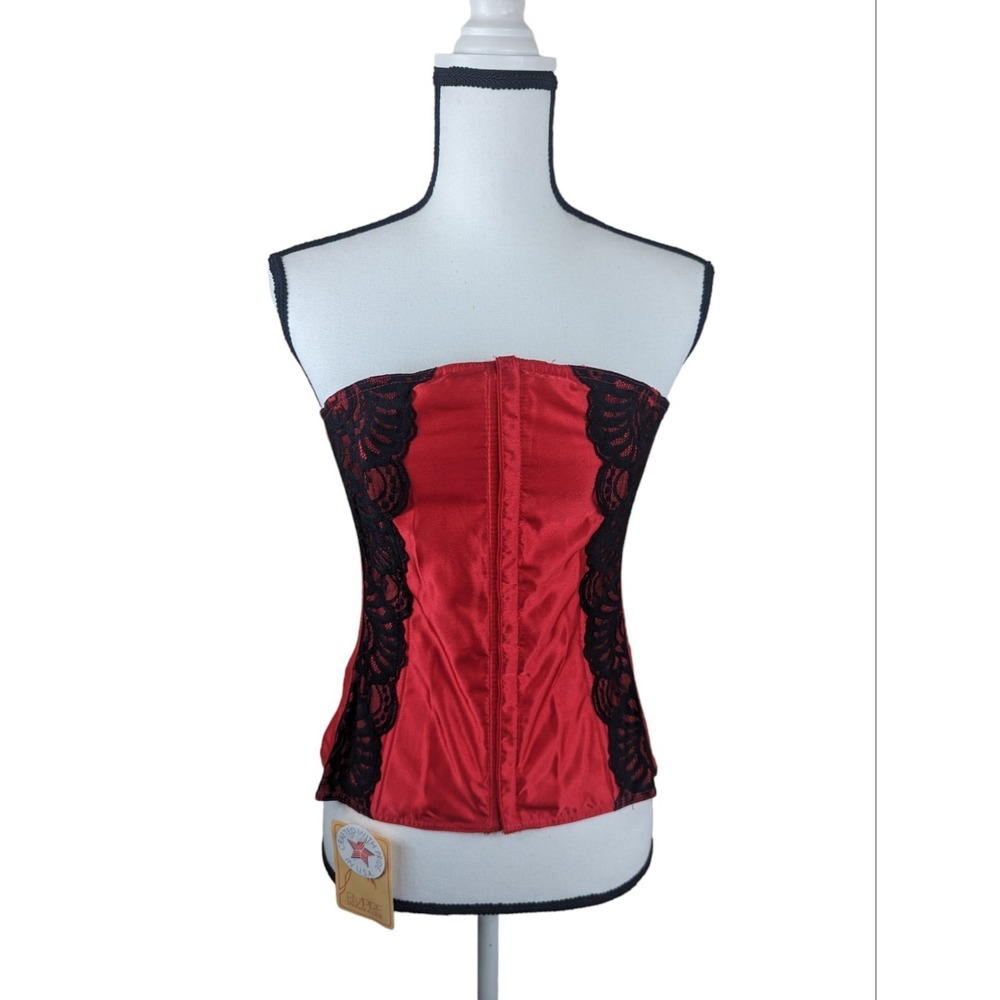 Vtg Sexy Corset Bustier Top Red Black Lace Lingerie Size 44 Plus Renaissance